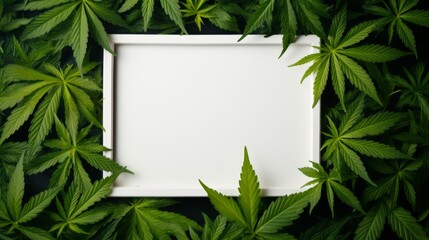 Abstract Empty White Frame in Marijuana Leaves with Copy Space AI Generated