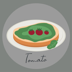 Flat Design Illustration with Tomato Slice Bread and Lettuce