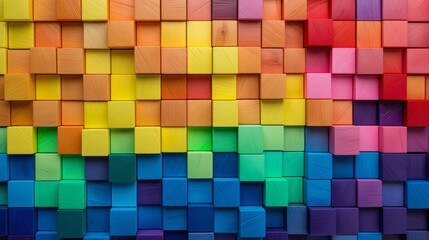 Abstract Geometric Rainbow Colors Wooden Square Cubes Texture Background AI Generated