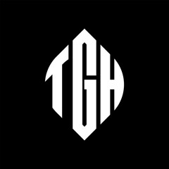 TGH circle letter logo design with circle and ellipse shape. TGH ellipse letters with typographic style. The three initials form a circle logo. TGH circle emblem abstract monogram letter mark vector.