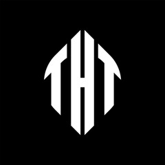 THT circle letter logo design with circle and ellipse shape. THT ellipse letters with typographic style. The three initials form a circle logo. THT circle emblem abstract monogram letter mark vector.