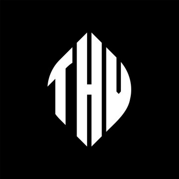 THV circle letter logo design with circle and ellipse shape. THV ellipse letters with typographic style. The three initials form a circle logo. THV circle emblem abstract monogram letter mark vector.