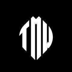 TMW circle letter logo design with circle and ellipse shape. TMW ellipse letters with typographic style. The three initials form a circle logo. TMW circle emblem abstract monogram letter mark vector.
