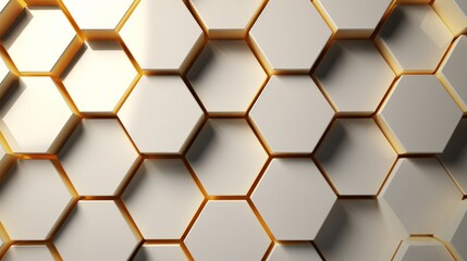 Luxurious Abstract White Background with Golden Hexagons AI Generated