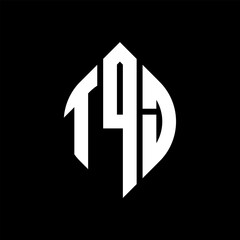 TQJ circle letter logo design with circle and ellipse shape. TQJ ellipse letters with typographic style. The three initials form a circle logo. TQJ circle emblem abstract monogram letter mark vector.