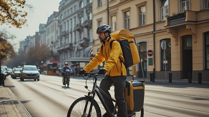 Courier on a bicycle carrying goods