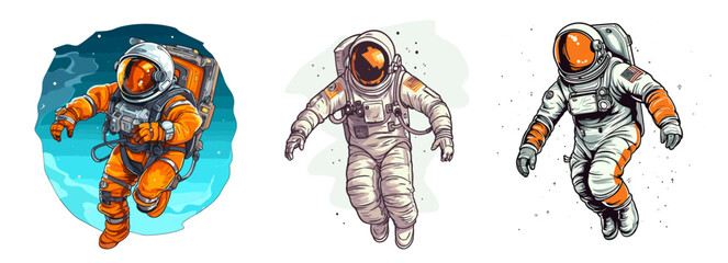 astronaut collection different colors, spacecraft illustration