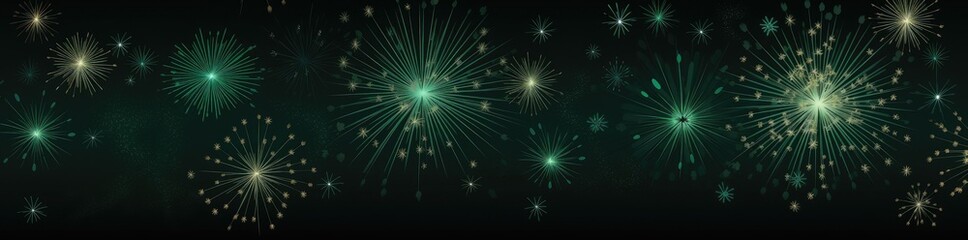 Fototapeta premium Festive Patrick day Fireworks light green gold emerald background. Generative AI