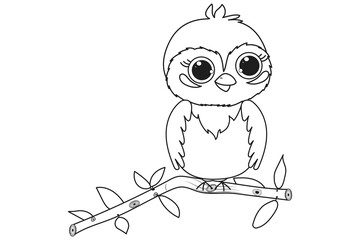 A cute bird sitting on a branch coloring book. Vector illustration, coloring book for children. Doodle background. cartoon characters
