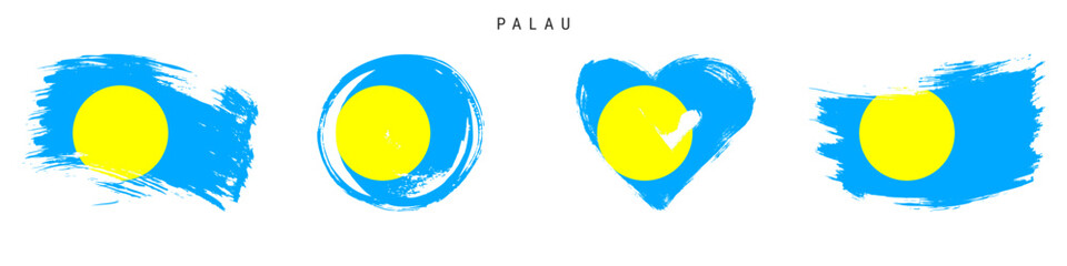 Palau hand drawn grunge style flag icon set. Free brush stroke flat vector illustration isolated on white