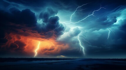 Fototapeta na wymiar Beautiful and Colorful Thunder Storm in the Night Sky AI Generated