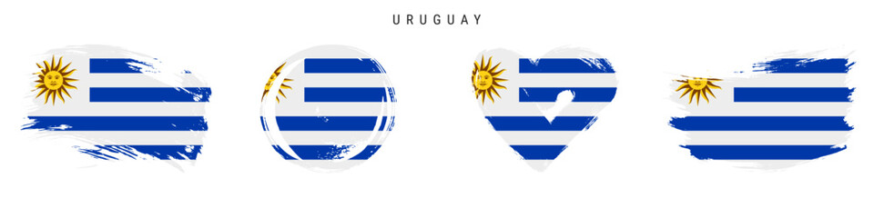Uruguay hand drawn grunge style flag icon set. Free brush stroke flat vector illustration isolated on white