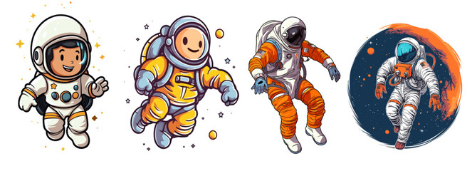 astronaut collection different colors, spacecraft illustration
