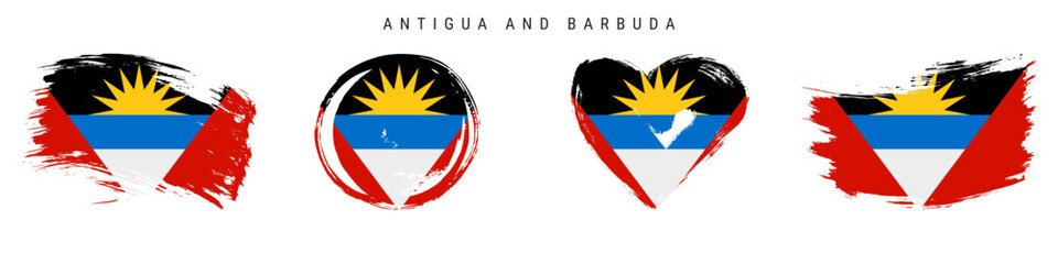 Antigua and Barbuda hand drawn grunge style flag icon set. Free brush stroke flat vector illustration isolated on white