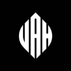 UAX circle letter logo design with circle and ellipse shape. UAX ellipse letters with typographic style. The three initials form a circle logo. UAX circle emblem abstract monogram letter mark vector.