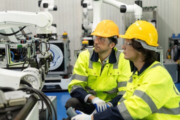 Male automation machine engineer students studying training Programmable logic controller Technical...