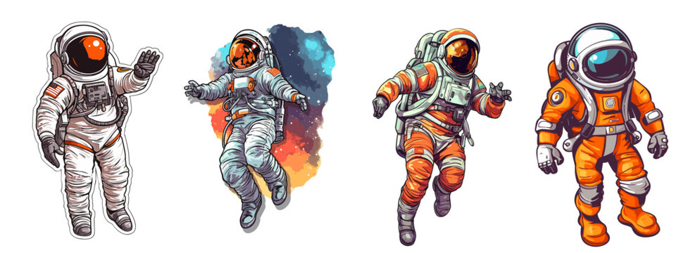 astronaut collection different colors, spacecraft illustration
