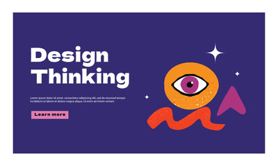 A landing page with abstract noise and rough shapes on the topic of design thinking. A website design template for psychology.