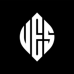 UES circle letter logo design with circle and ellipse shape. UES ellipse letters with typographic style. The three initials form a circle logo. UES circle emblem abstract monogram letter mark vector.