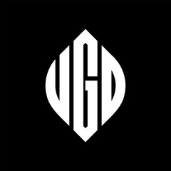 UGO circle letter logo design with circle and ellipse shape. UGO ellipse letters with typographic style. The three initials form a circle logo. UGO circle emblem abstract monogram letter mark vector.