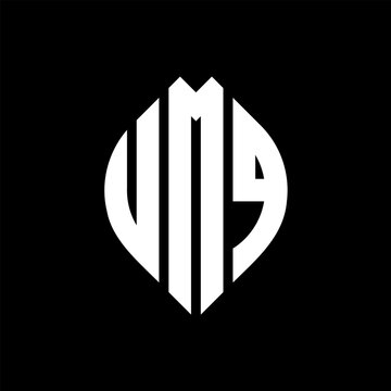 UMQ circle letter logo design with circle and ellipse shape. UMQ ellipse letters with typographic style. The three initials form a circle logo. UMQ circle emblem abstract monogram letter mark vector.