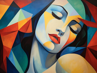 Unusual portrait of a person in cubism style