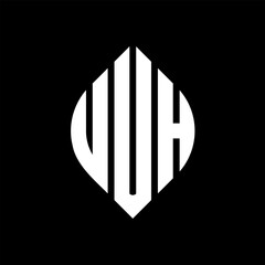 UUH circle letter logo design with circle and ellipse shape. UUH ellipse letters with typographic style. The three initials form a circle logo. UUH circle emblem abstract monogram letter mark vector.
