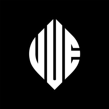 UUE circle letter logo design with circle and ellipse shape. UUE ellipse letters with typographic style. The three initials form a circle logo. UUE circle emblem abstract monogram letter mark vector.
