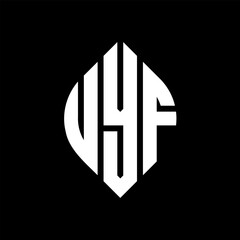 UYF circle letter logo design with circle and ellipse shape. UYF ellipse letters with typographic style. The three initials form a circle logo. UYF circle emblem abstract monogram letter mark vector.