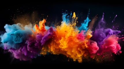 Obraz na płótnie Canvas Colorful Powder Explosion on Black Background AI Generated