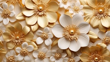 Golden Floral Background with Abstract Vintage Flower Design AI Generated