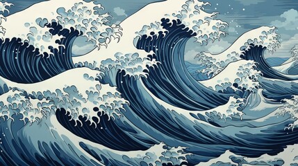 Fototapeta na wymiar Japanese Illustration of Great Ocean Waves as Wallpaper AI Generated