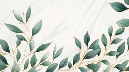 Luxury Watercolor Background with Golden Branches and Leaves in Line Art Style AI Generated
