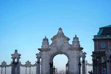 stone gate and fence Buda royal castle Budapest