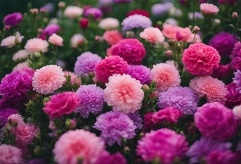 Beautiful colorful flowers background Aster carnation and rose flowers Top view stock photoFlower Springtime Backgrounds Multi Colored