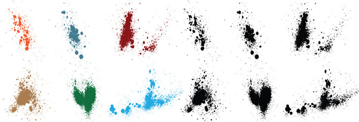 Set of blood splatter realistic wheat, orange, red, black, green, purple color vector brush stroke illustration