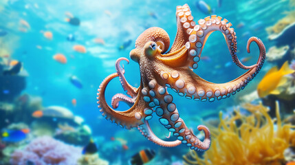 Photo of a beautiful octopus squid in the ocean