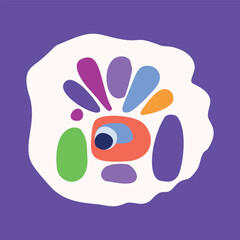 Quirky kids monster in folkart bold style. Vector graphic of funny playful doodle of bright creature for scandi illustration shape. 