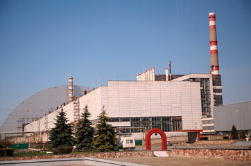 Building of a block of the Chornobyl Nuclear Power Plant, ChNPP, New Safe Confinement on a...
