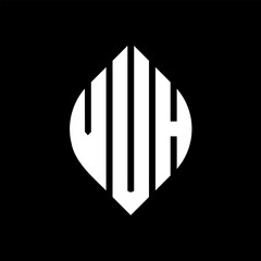 VUH circle letter logo design with circle and ellipse shape. VUH ellipse letters with typographic style. The three initials form a circle logo. VUH circle emblem abstract monogram letter mark vector.