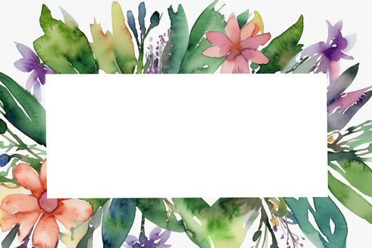 watercolor illustration Collection white background suitable for Wedding Invitation, wallpapers, textile or cover / Frame with flowers, watercolour backdrop with spring flower frame