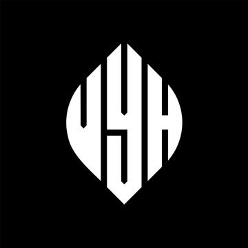 VYH circle letter logo design with circle and ellipse shape. VYH ellipse letters with typographic style. The three initials form a circle logo. VYH circle emblem abstract monogram letter mark vector.