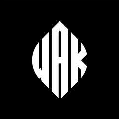 WAK circle letter logo design with circle and ellipse shape. WAK ellipse letters with typographic style. The three initials form a circle logo. WAK circle emblem abstract monogram letter mark vector.