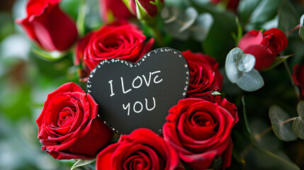 Red Roses Bouquet with "I Love You" Heart Message