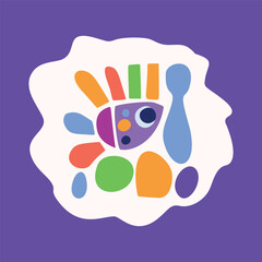 Quirky kids monster in folkart bold style. Vector graphic of funny playful doodle of bright creature for scandi illustration shape. 