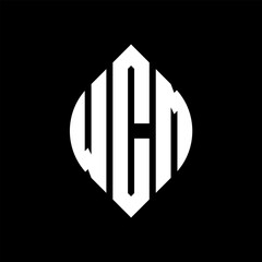 WCM circle letter logo design with circle and ellipse shape. WCM ellipse letters with typographic style. The three initials form a circle logo. WCM circle emblem abstract monogram letter mark vector.