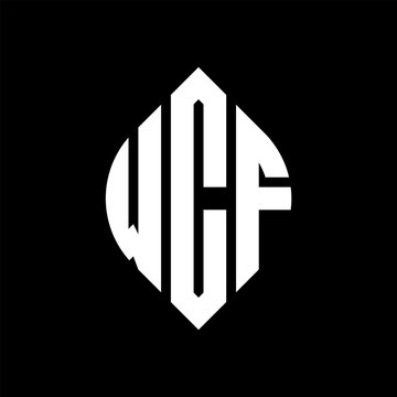WCF circle letter logo design with circle and ellipse shape. WCF ellipse letters with typographic style. The three initials form a circle logo. WCF circle emblem abstract monogram letter mark vector.