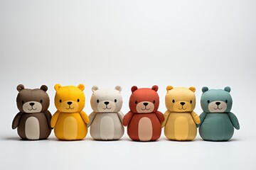 Group of bear doll on white background with copy space for text.