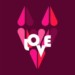 Background with abstract heart and word love.Design element for Valentine's Day,Mother's Day,March 8.Vector illustration.