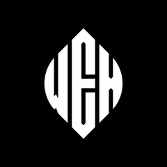 WEX circle letter logo design with circle and ellipse shape. WEX ellipse letters with typographic style. The three initials form a circle logo. WEX circle emblem abstract monogram letter mark vector.